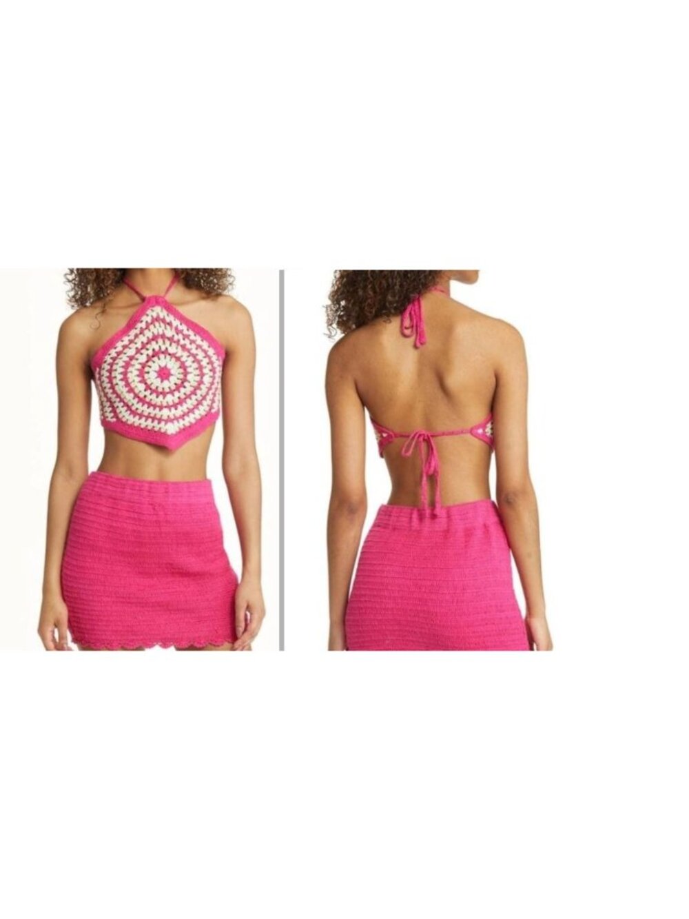 BP Crochet Handkerchief Halter Top, Pink Festival Swirl